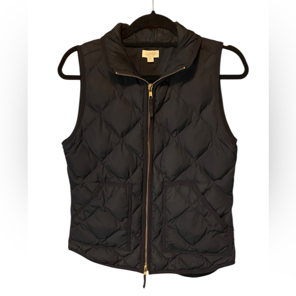 JCrew Black Down Insulated Quilted Full Zip Puffer Vest Size Preppy XS